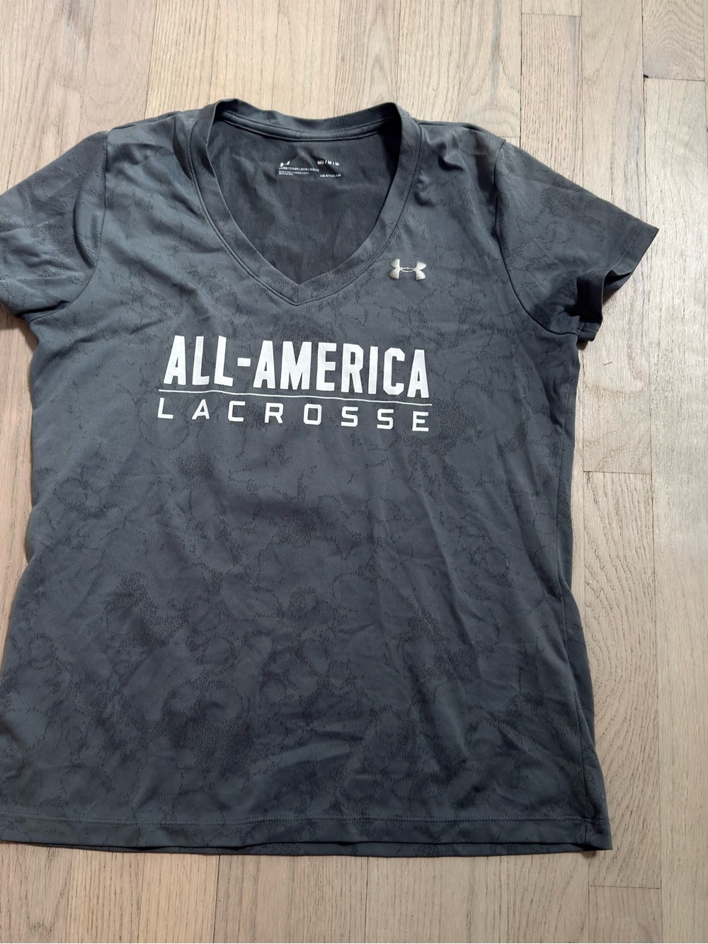 Under Armour All-America Lacrosse V-Neck Short Sleeve Tee Shirt Gray Medium